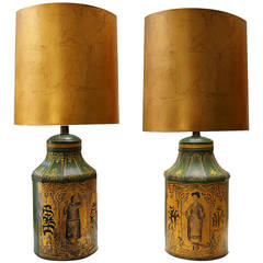 Mid-19th Century English Tea Canister Lamps Decorated in Chinoiserie Style