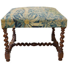 French 18th Century Walnut Ottoman with Tapestry Upholstery