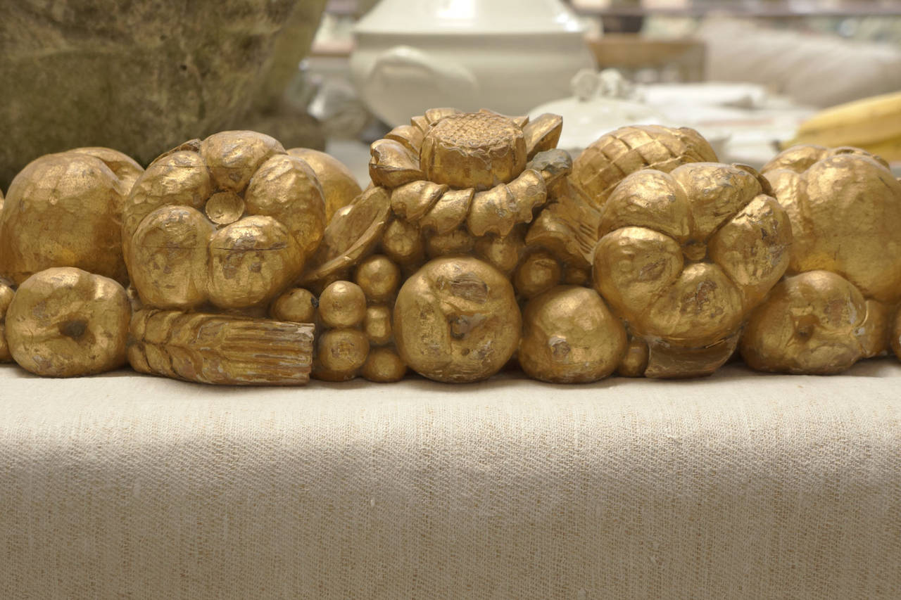 Gilt Gilded and Carved Early 19th Century Fruit and Floral Swag For Sale