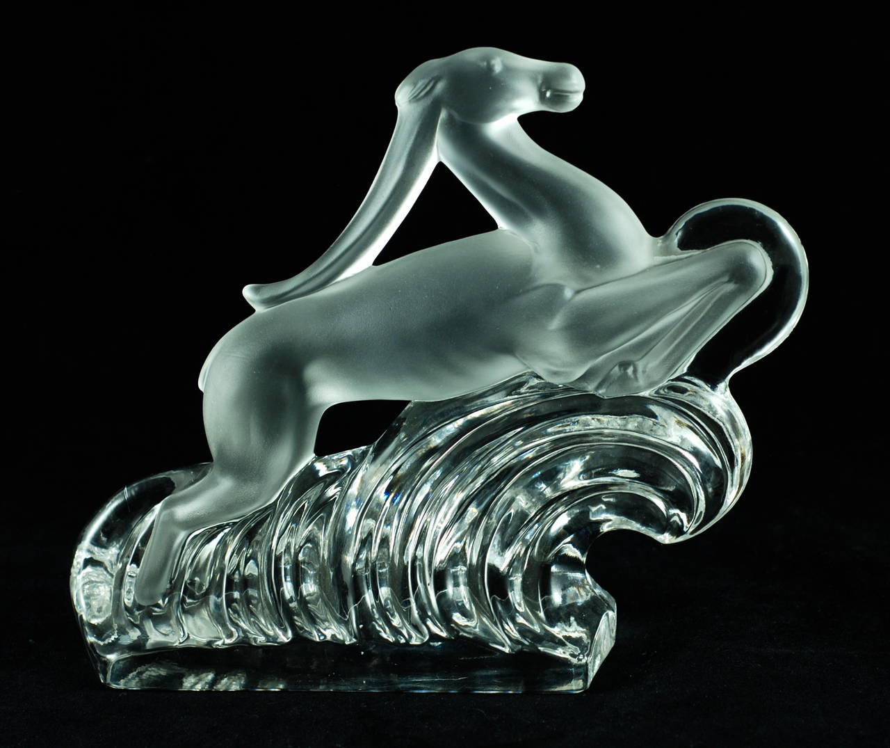 American Steuben Glass Gazelle Bookends, Polished and Matte Form