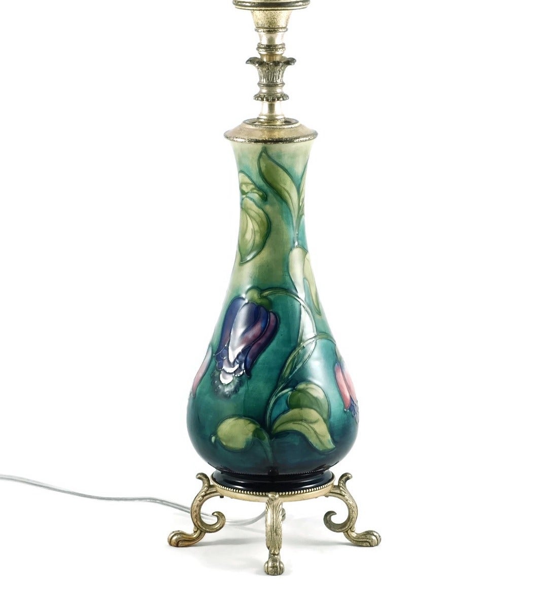 Moorcroft Art Pottery 'Fuchsia' Footed Lamp with Lightolier Glass