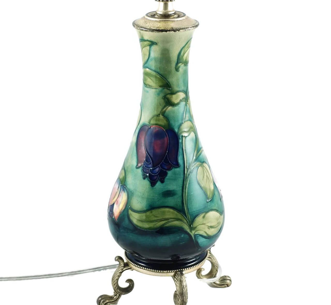 Moorcroft Art Pottery 'Fuchsia' Footed Lamp with Lightolier Glass