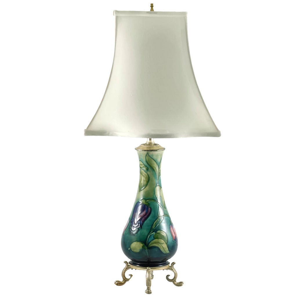 Moorcroft Art Pottery Fuchsia Footed Lamp With Lightolier Glass Moorcroft Art Pottery Fuchsia Footed Lamp With Lightolier Glass Reflector Bowl