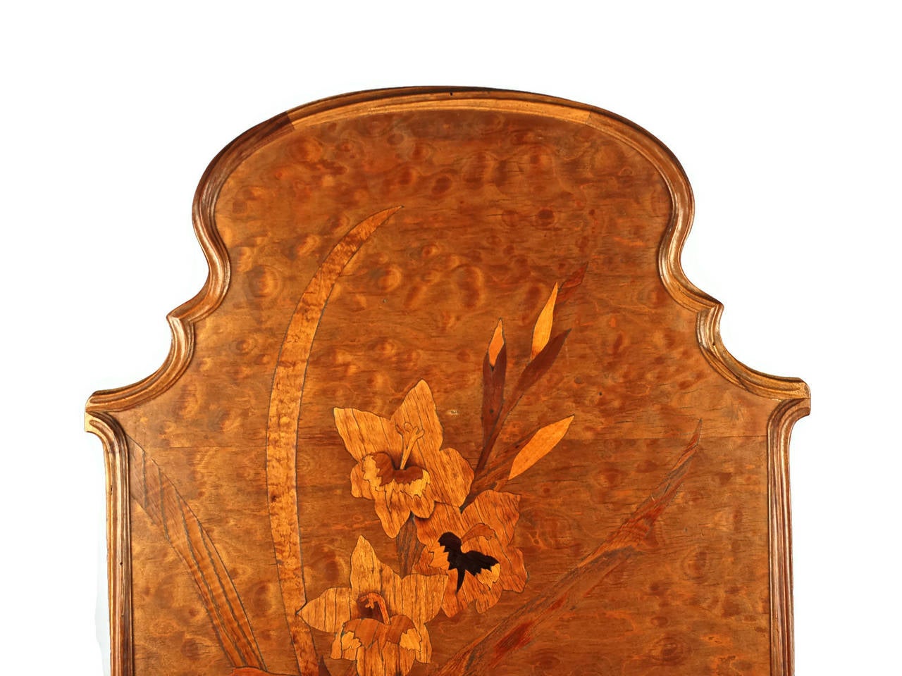 This elegant marquetry panel was made as part of a fire screen and is signed by French botanist-turned-artist Emile Gallé (1846-1904). Originally associated with his father's ceramics and glass firm, Gallé opened a furniture making workshop in