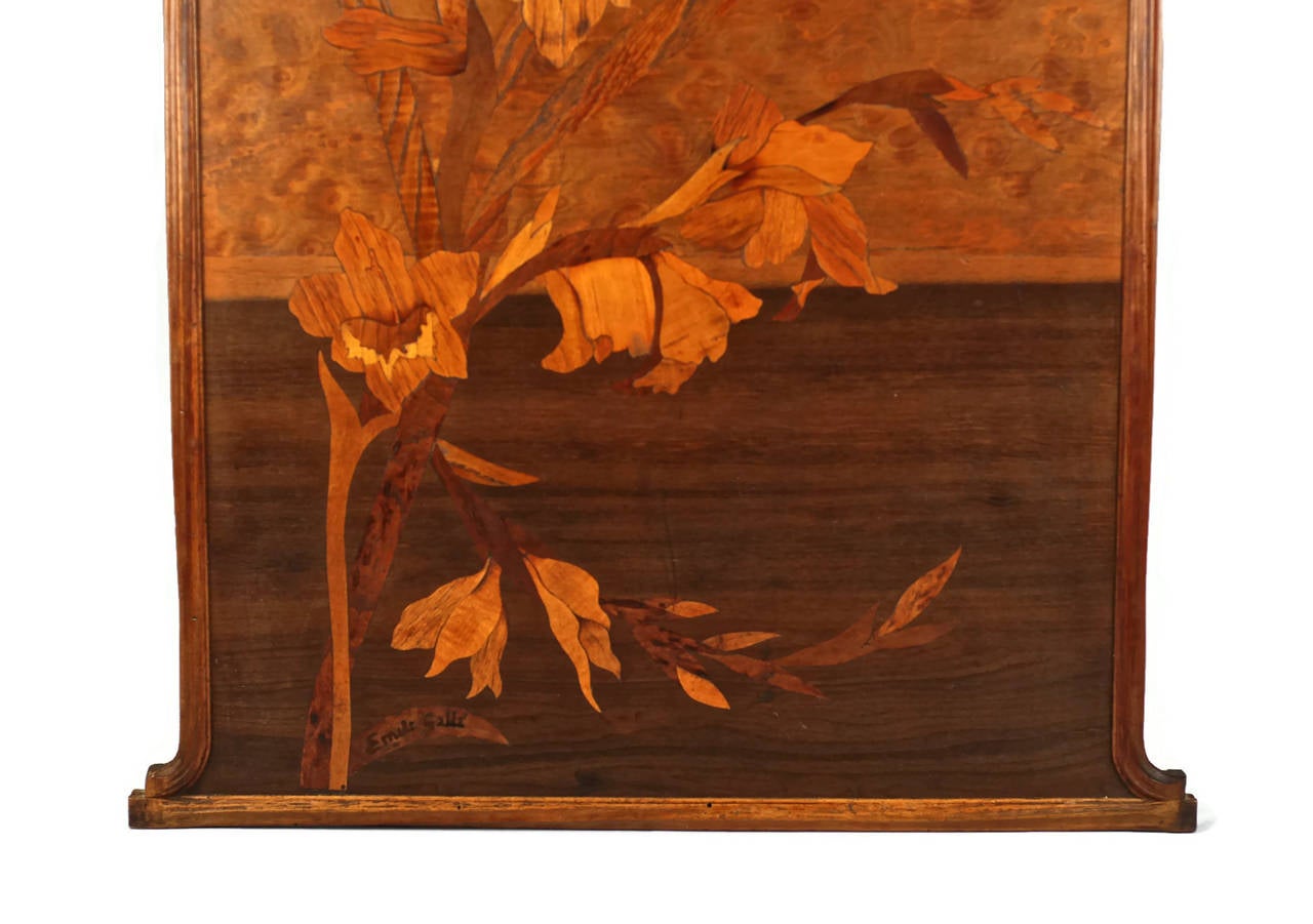 Emile Gallé Art Nouveau Marquetry Fire Screen Panel with Iris Motif In Good Condition In Cincinnati, OH