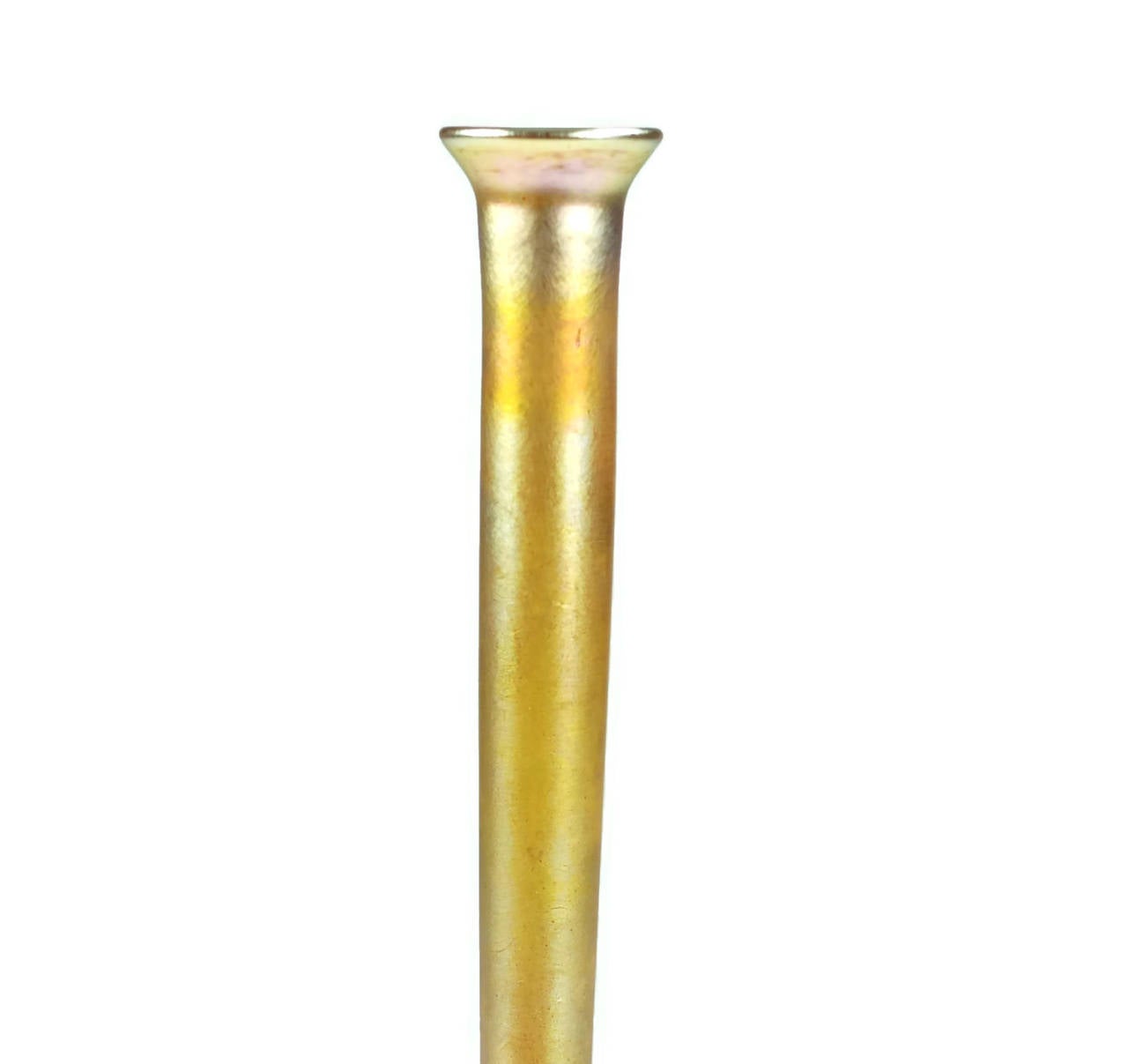 Art Nouveau Tiffany Furnaces Gold Favrile Glass Vase with Enameled Bronze Base