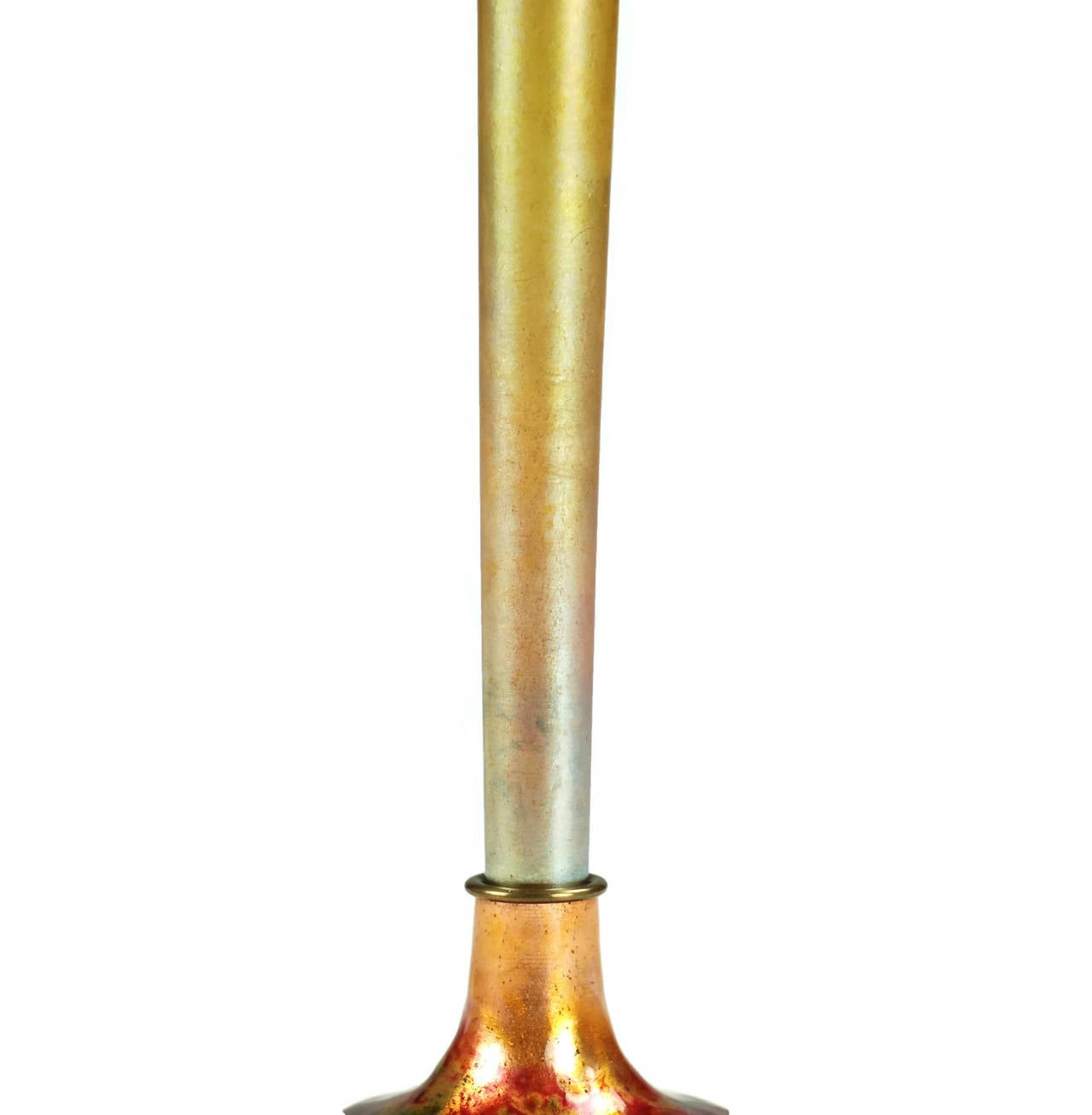 Art Glass Tiffany Furnaces Gold Favrile Glass Vase with Enameled Bronze Base