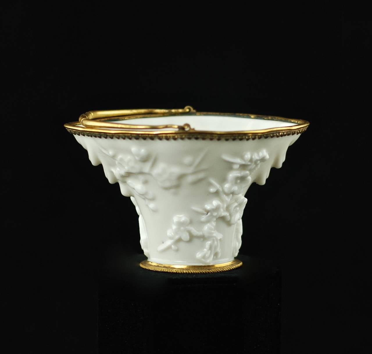 Kangxi Period Blanc de Chine Porcelain Libation Cup with Ormolu Mounts In Good Condition In Cincinnati, OH