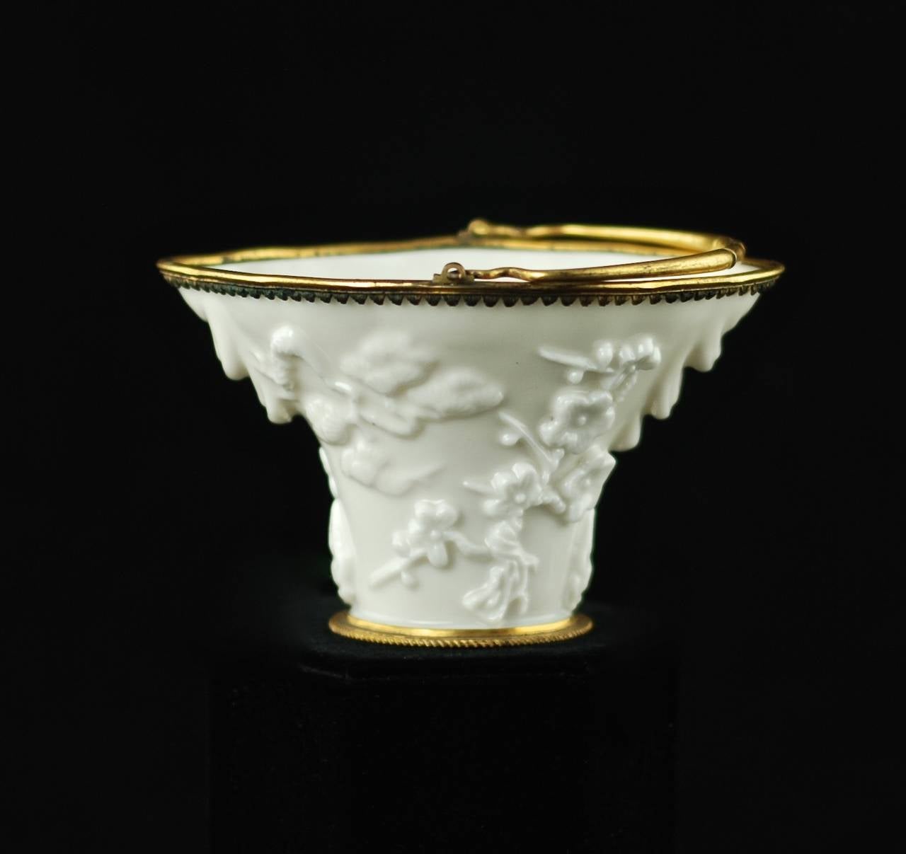 Chinese Kangxi Period Blanc de Chine Porcelain Libation Cup with Ormolu Mounts