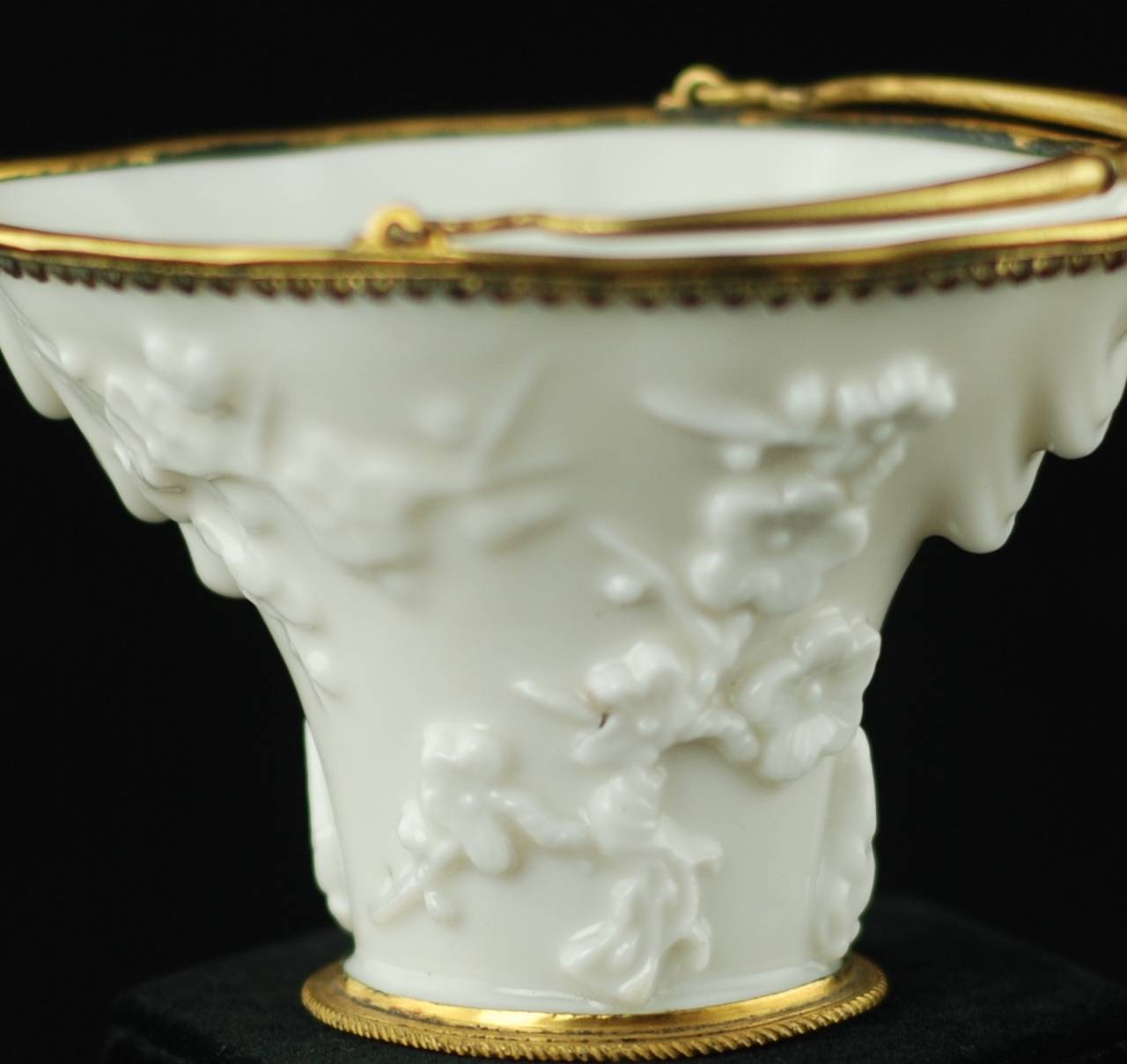 18th Century and Earlier Kangxi Period Blanc de Chine Porcelain Libation Cup with Ormolu Mounts