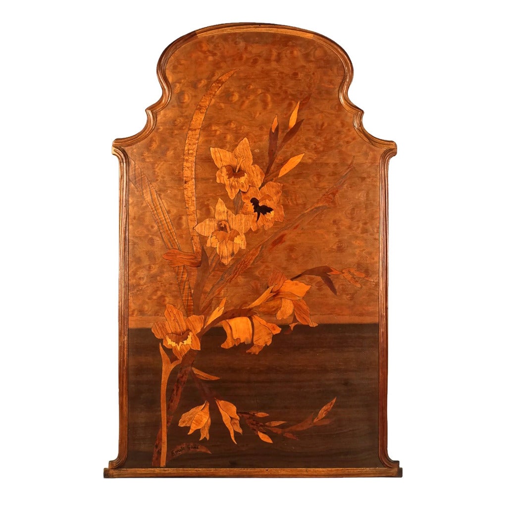 Emile Gallé Art Nouveau Marquetry Fire Screen Panel with Iris Motif