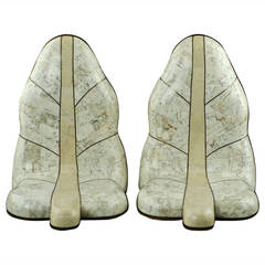 Pair of Tessellated Stone Bookends with Brass Inlay and Stylized Leaf Motif