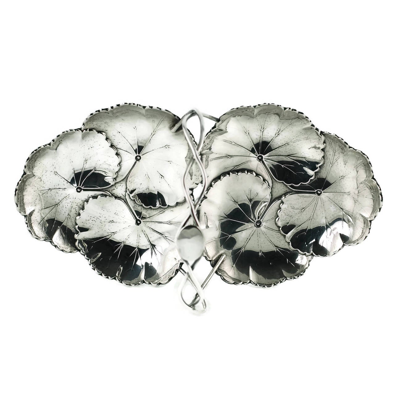 American Reed and Barton Sterling Silver Two-Part Lily Pad Dish with Intertwined Handle