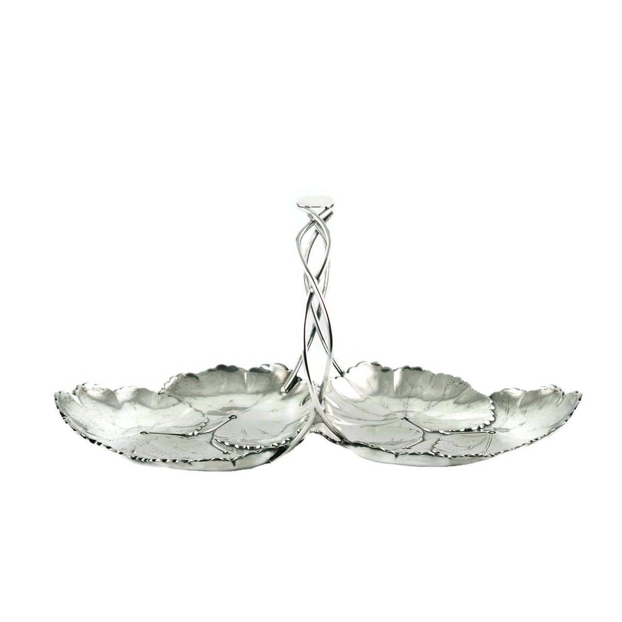 Art Nouveau Reed and Barton Sterling Silver Two-Part Lily Pad Dish with Intertwined Handle