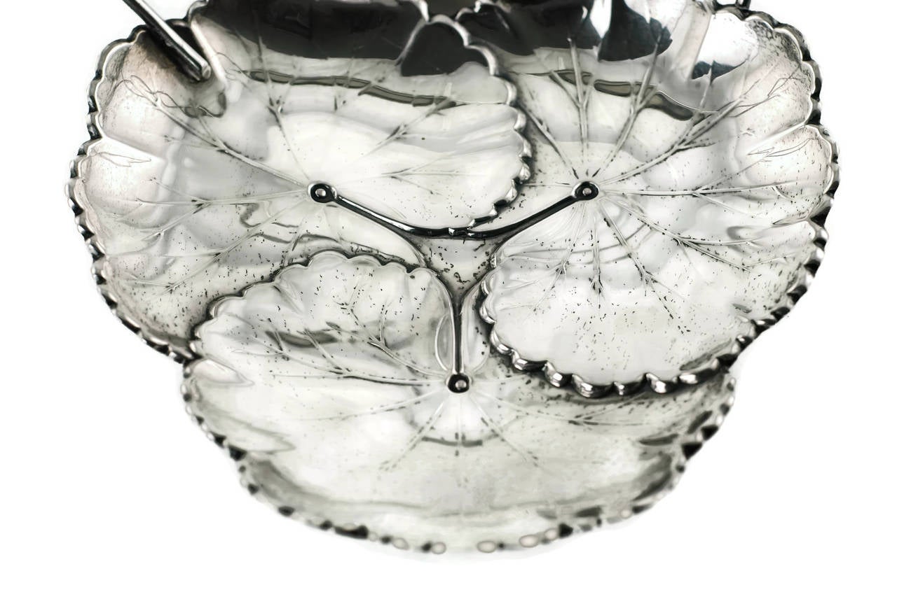 Reed and Barton Sterling Silver Two-Part Lily Pad Dish with Intertwined Handle 1