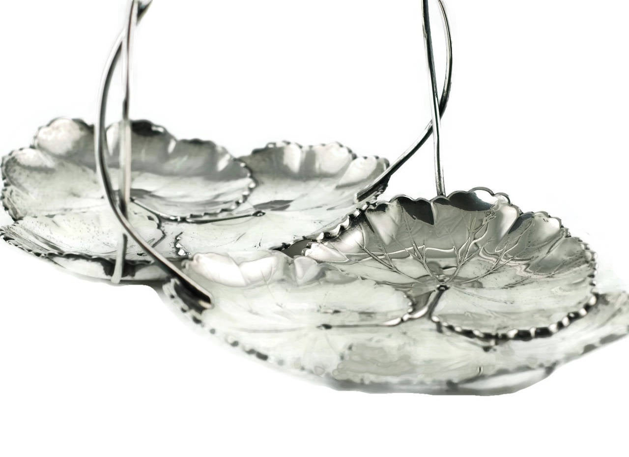 Reed and Barton Sterling Silver Two-Part Lily Pad Dish with Intertwined Handle 2