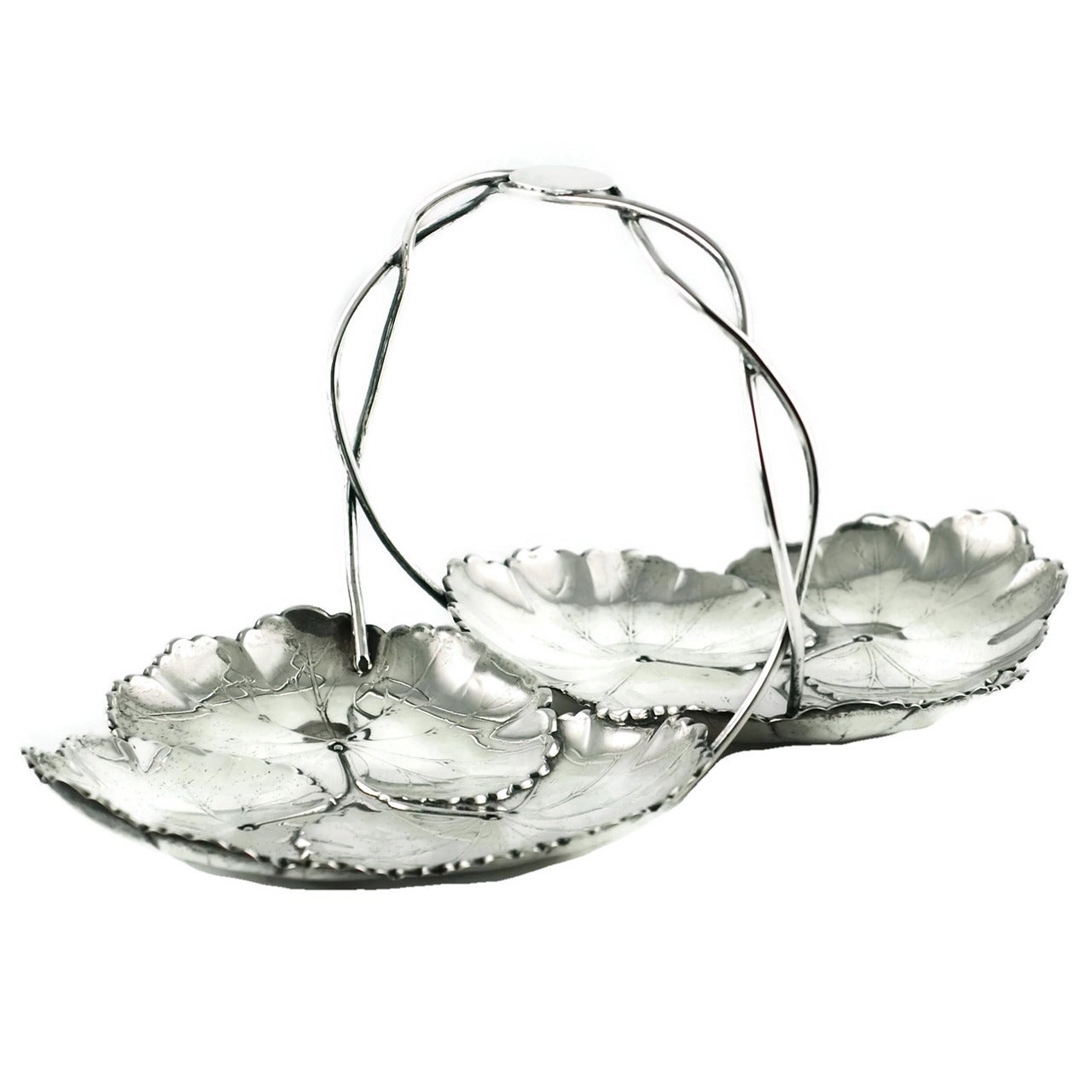 Reed and Barton Sterling Silver Two-Part Lily Pad Dish with Intertwined Handle