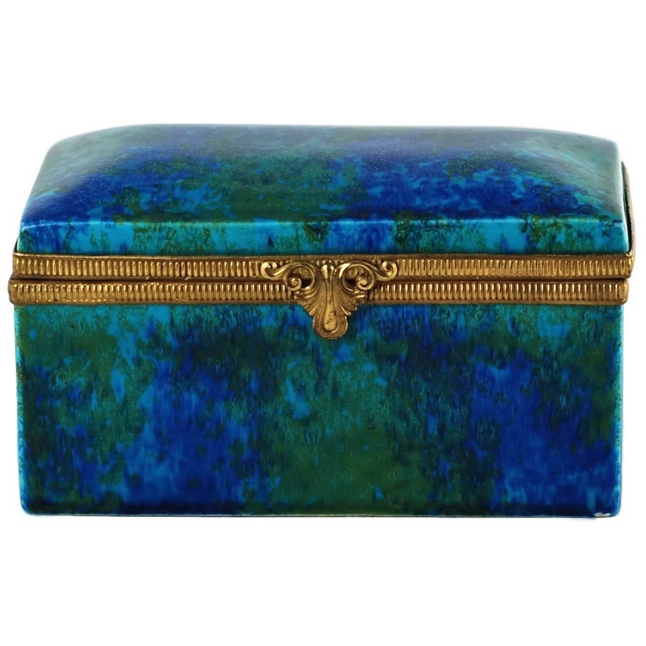 Paul Jean Milet Sevres Porcelain Hinged Dresser Box with Brass Mounts