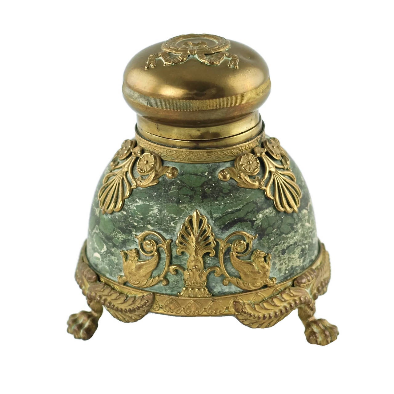 Second Empire 19th Century French Marble Inkwell with Bronze Doré Mounts