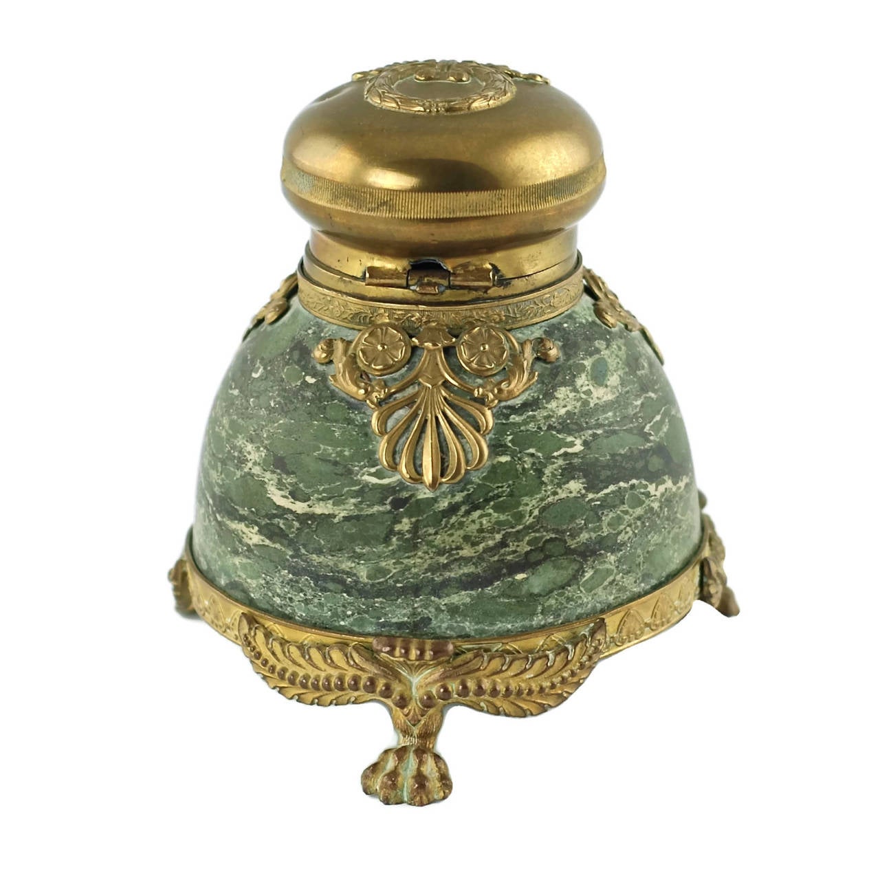 19th Century French Marble Inkwell with Bronze Doré Mounts 5