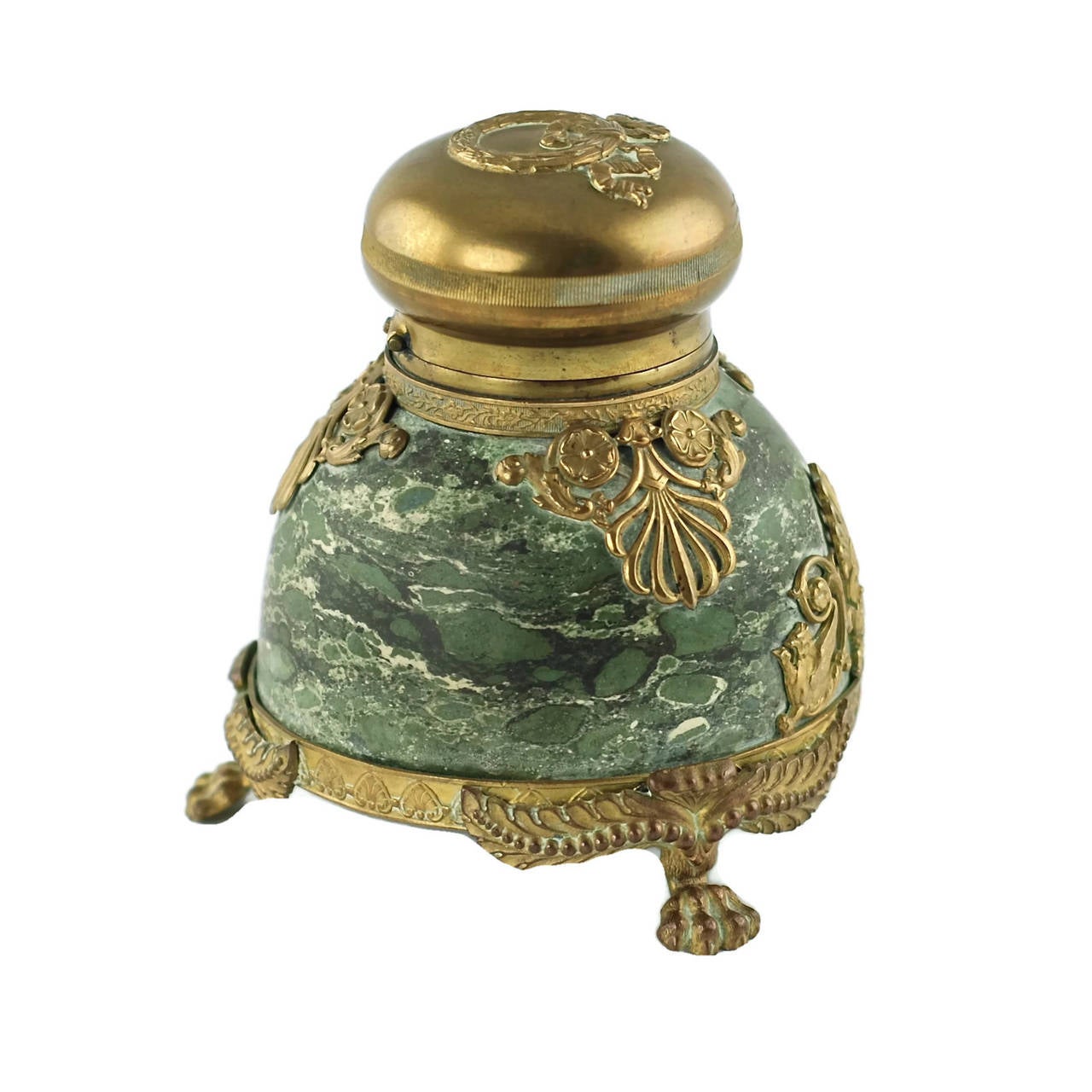 Gilt 19th Century French Marble Inkwell with Bronze Doré Mounts