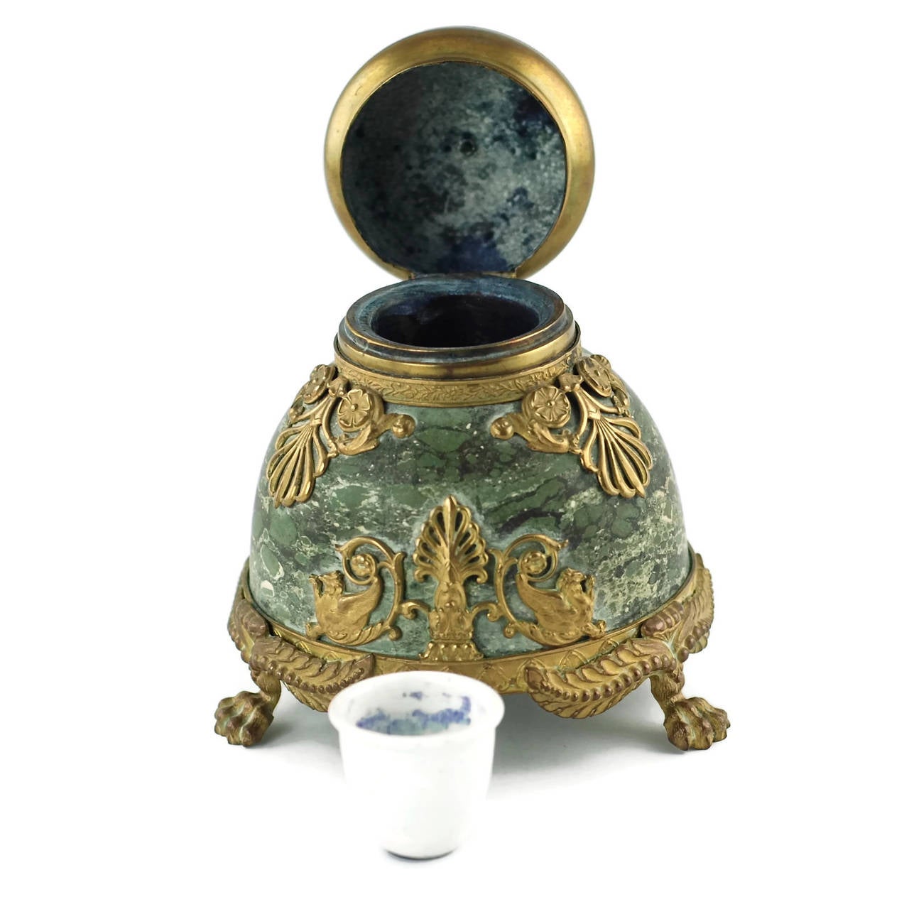 19th Century French Marble Inkwell with Bronze Doré Mounts 4