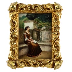 19th Century KPM Plaque Signed by Wagner in Giltwood Frame, 'Erinnerungen'