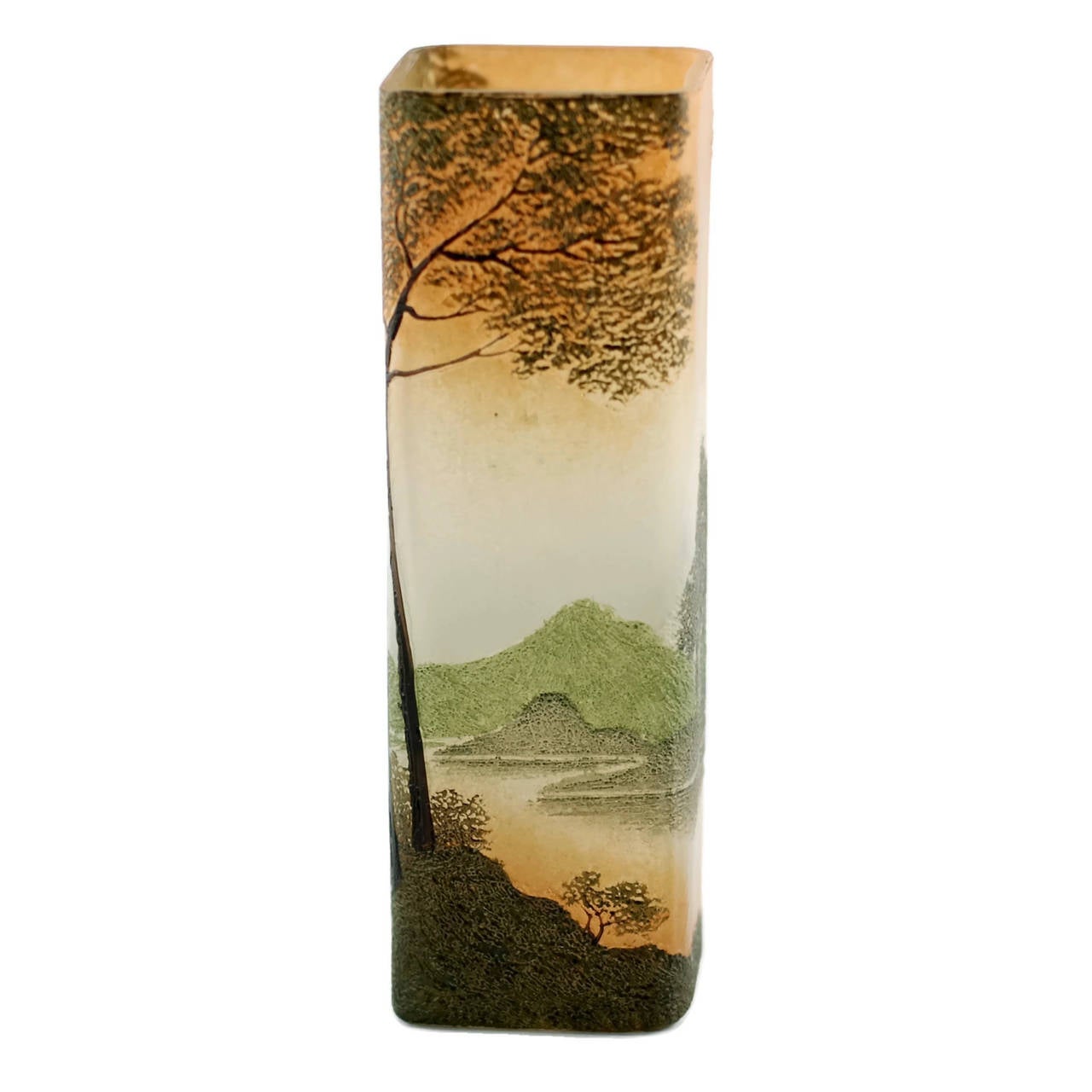 Art Nouveau Legras Enameled Cameo Glass Vase with Landscape Motif In Good Condition In Cincinnati, OH