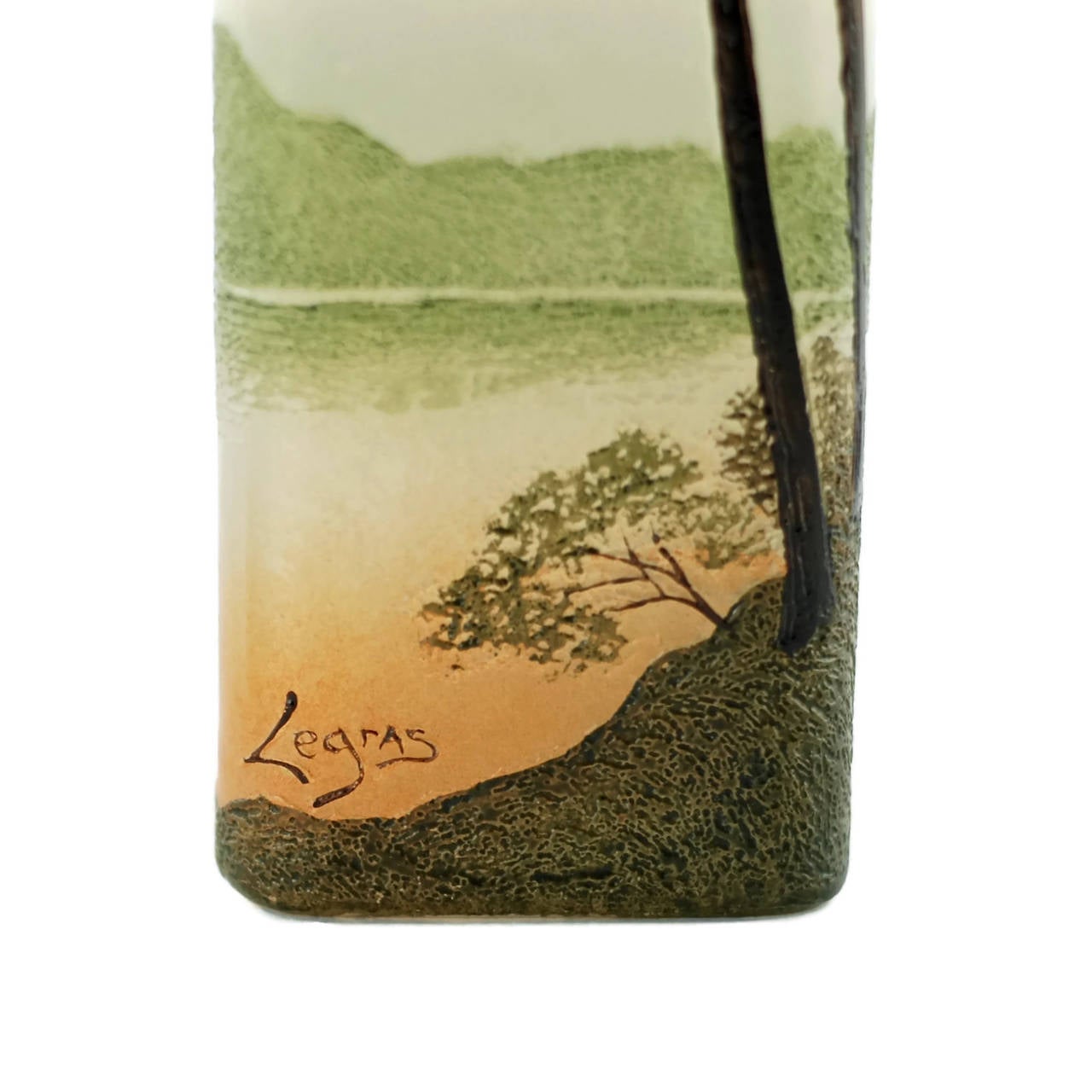Art Glass Art Nouveau Legras Enameled Cameo Glass Vase with Landscape Motif