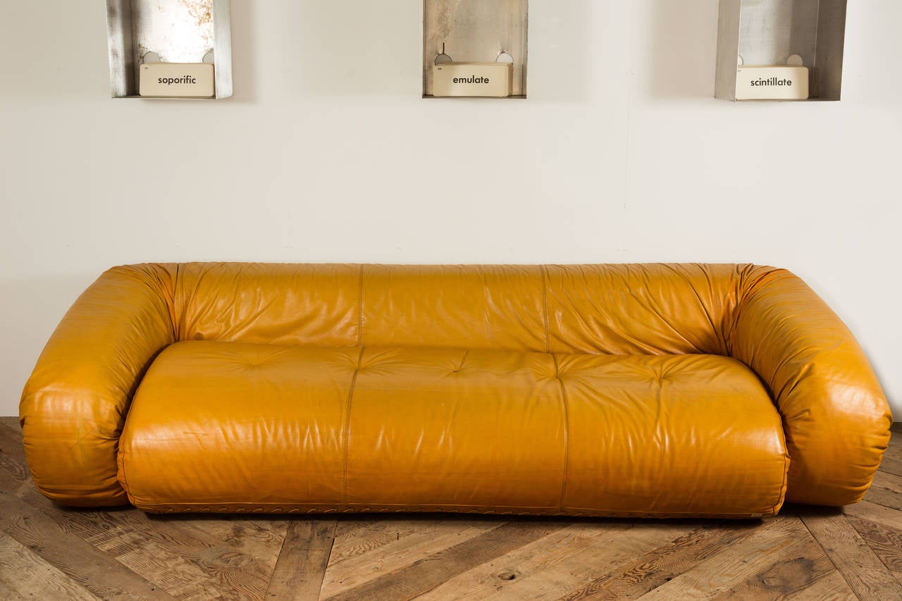 Iconic “Anfibio” sofa designed by Alessandro Becchi for Giovannetti circa 1970s. Converts into a bed, measures approx. 91" W x 80" D.
