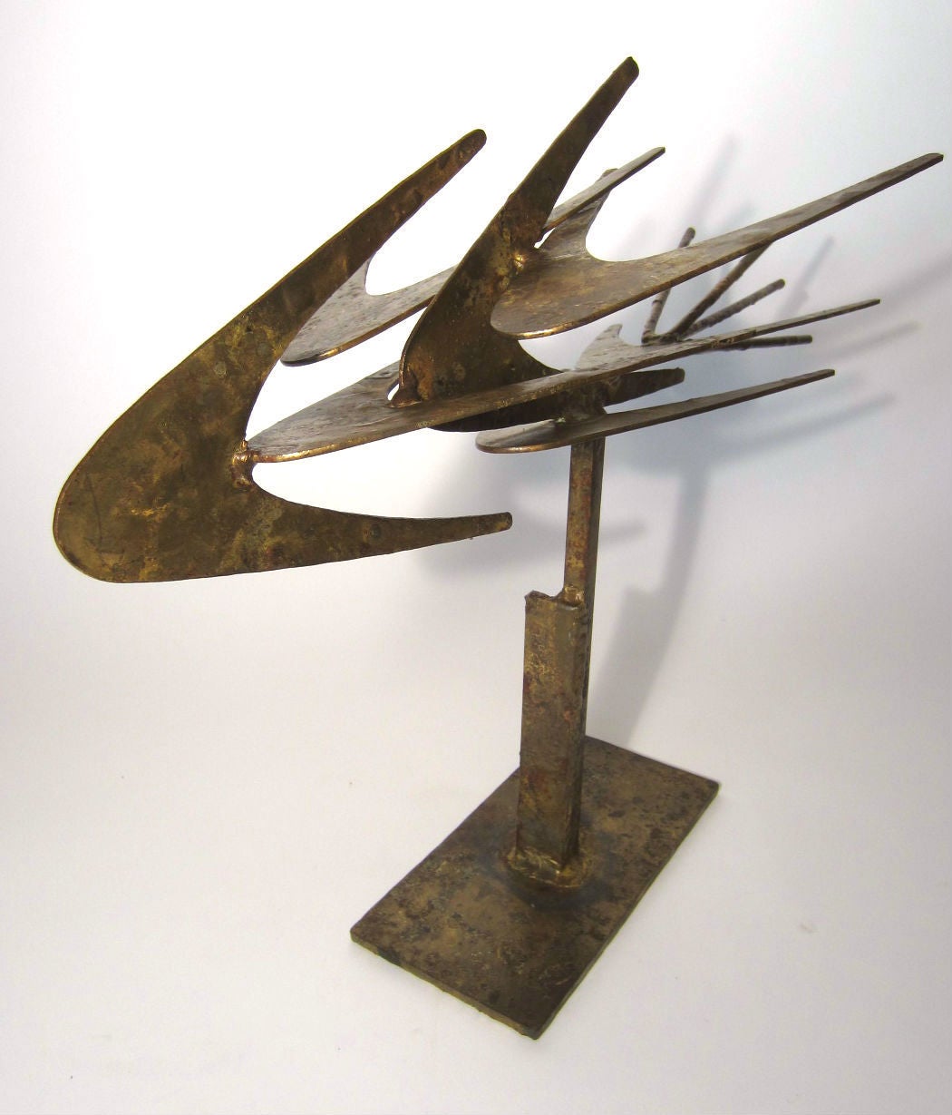 American Mid-Century Modernist Brutalist Abstract Steel and Bronze Sculpture