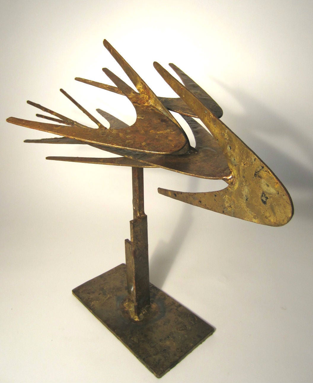 circa 1950's welded steel with dripping bronzed finish table top sculpture in a Paul Evans style.
Extremely artful modernist design. Un-signed