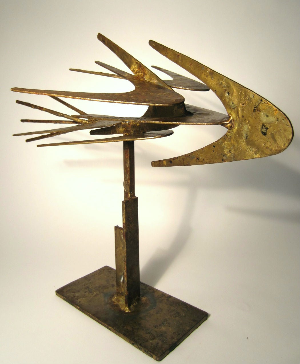 Mid-Century Modernist Brutalist Abstract Steel and Bronze Sculpture In Excellent Condition In Las Vegas, NV