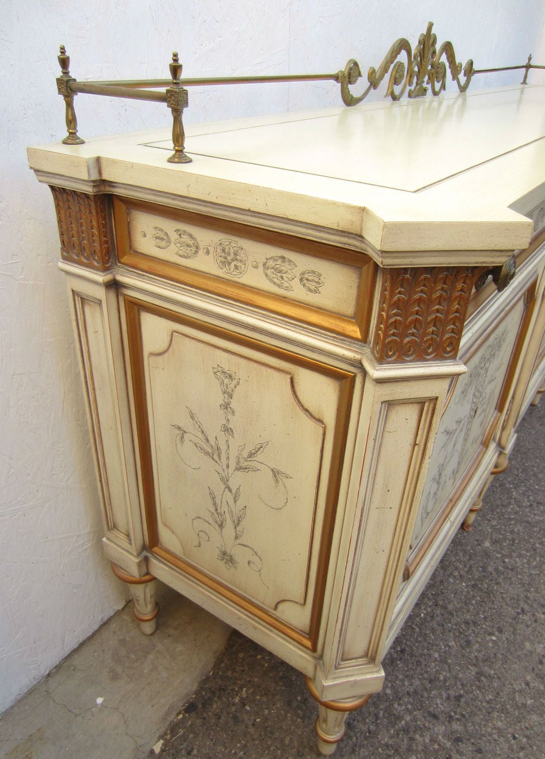 Hollywood Regency Regency Karges Furniture Bronze Leaf Gallery Buffet Cabinet