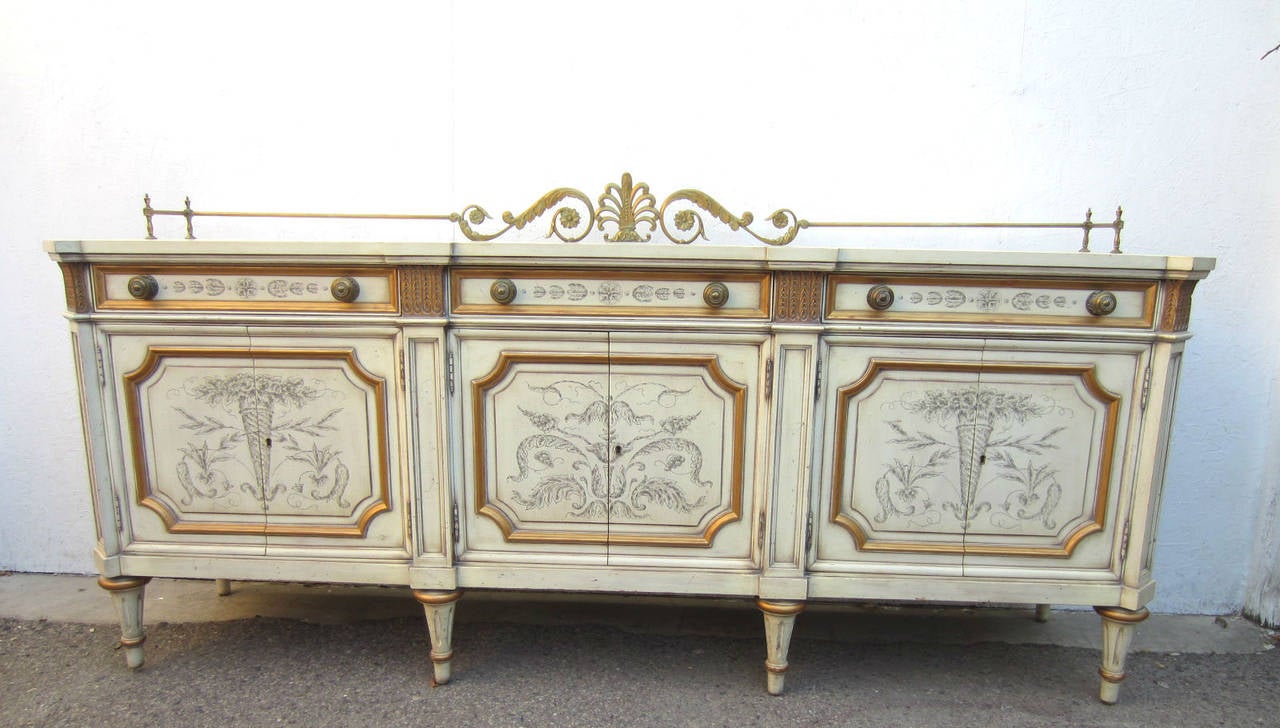 Wood Regency Karges Furniture Bronze Leaf Gallery Buffet Cabinet
