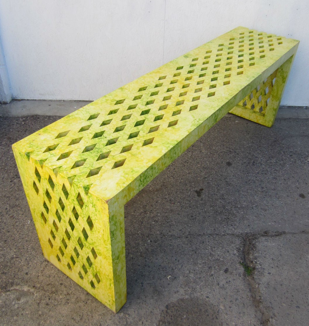 Designer Phyllis Morris Lattace Cut Yellow-Green Oil Drop Finish Console Table