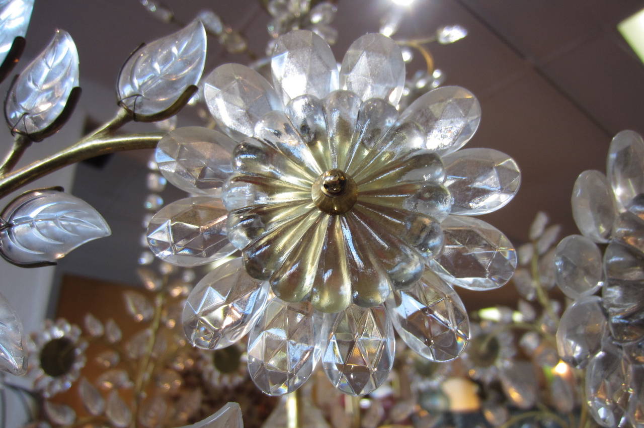 Brass 1950s Maison Bagues France Crystal Chandelier