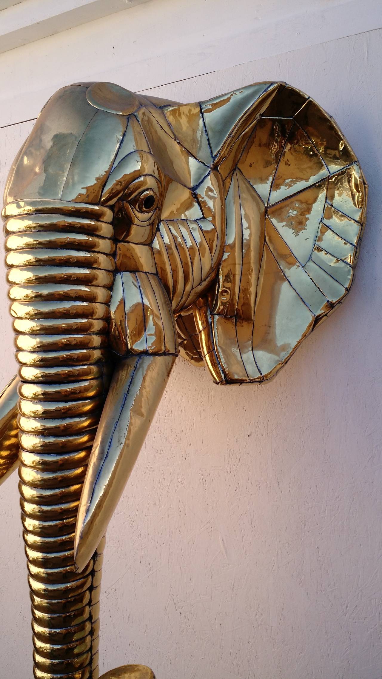 Mexican 1970s Lifesize Brass Elephant Wall Sculpture by Sergio Bustamante