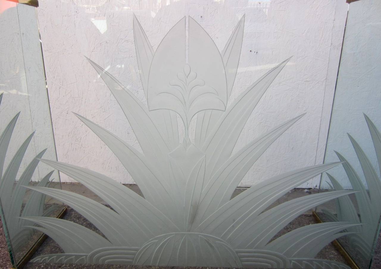 etched glass fireplace screen