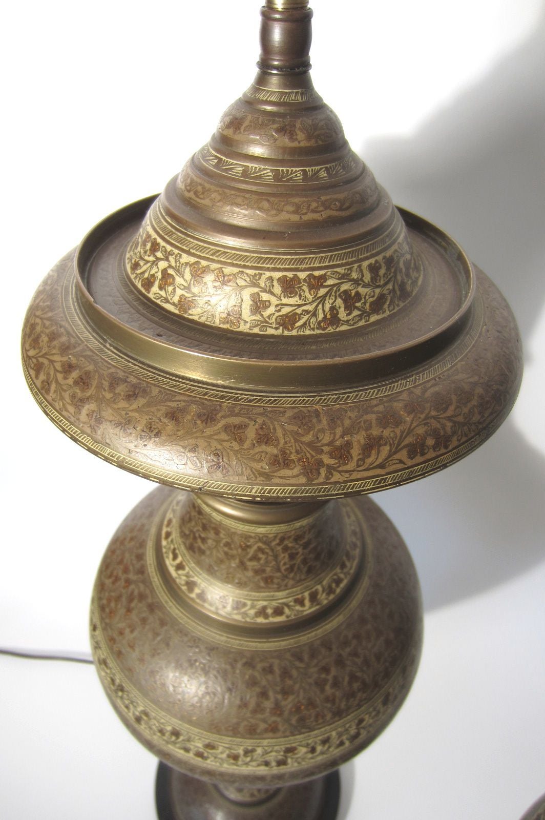Hand-Crafted Exotic Art Deco era Tooled Brass Urn Table Lamps For Sale