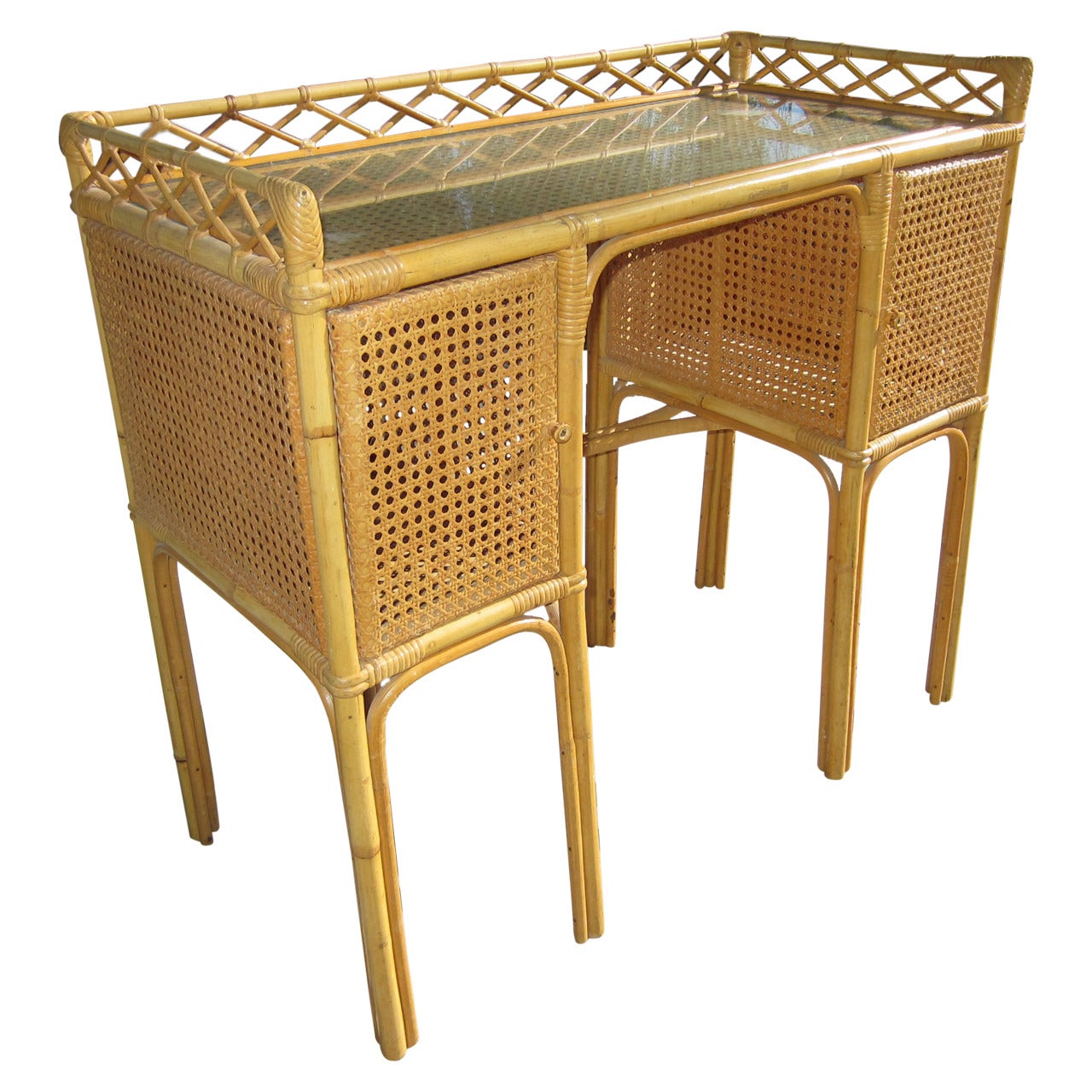 1950s French Rattan, Cane and Bamboo Letter Desk by Jean Royere