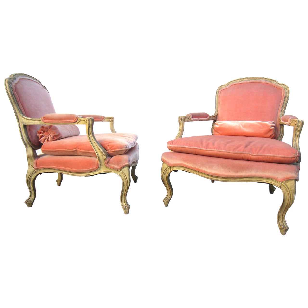 Phyllis Morris Designed Louis XV Bergere Chairs in Pink Velvet