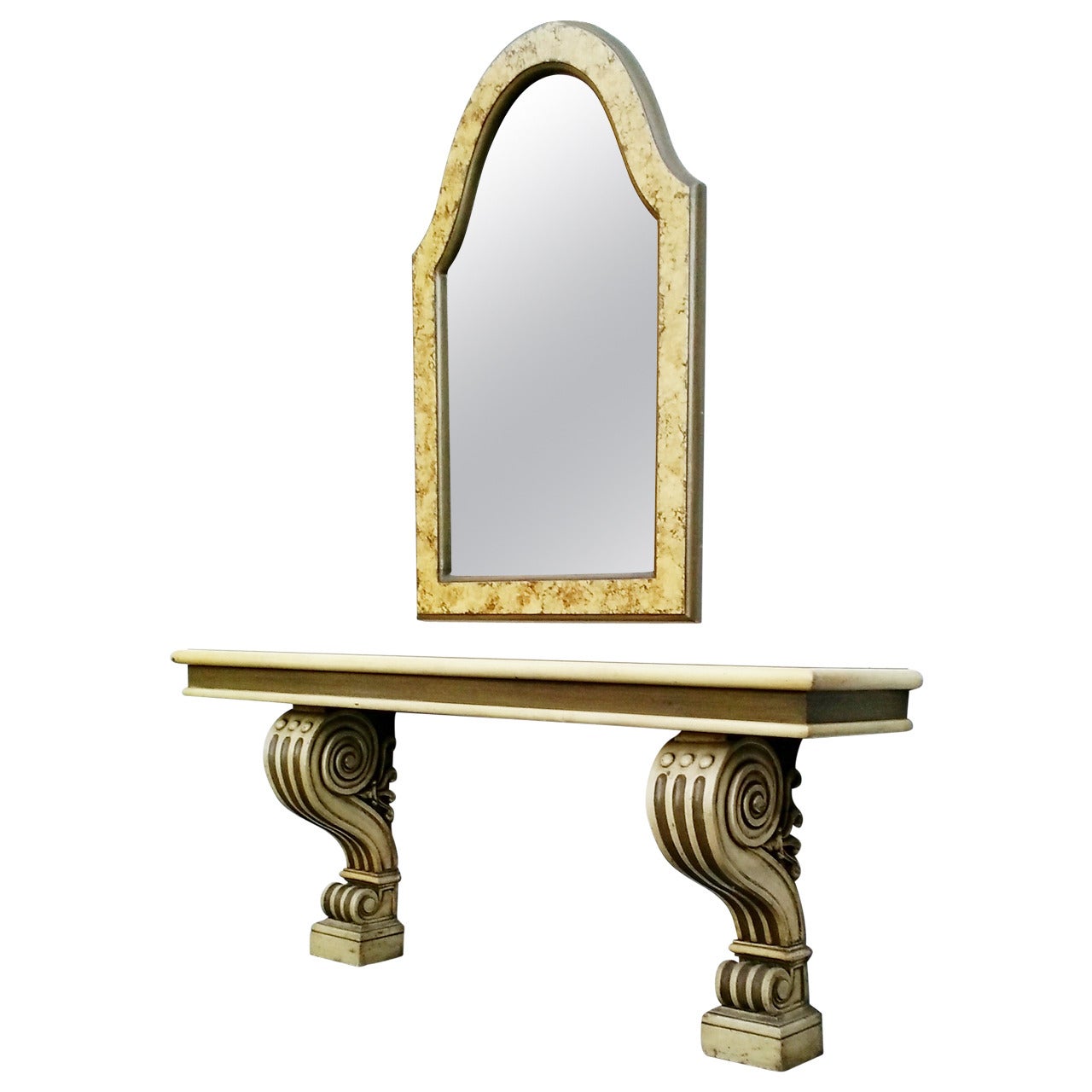 Palm Beach Phyllis Morris Custom Plaster Wall Console Table and Mirror  For Sale