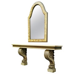 Used Palm Beach Phyllis Morris Custom Plaster Wall Console Table and Mirror 