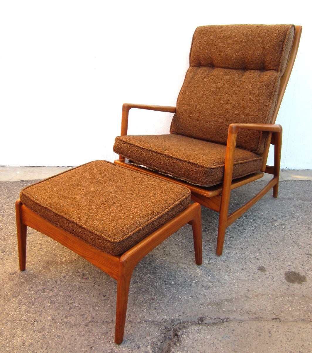 1950 Danish Mid-Century Modern Lounge Chair and Ottoman, Ib Kofod