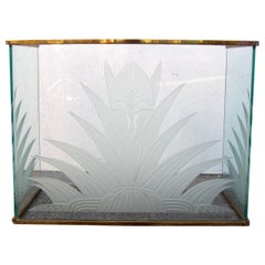 Art Deco Brass and Etched Glass Fireplace Hearth Screen 