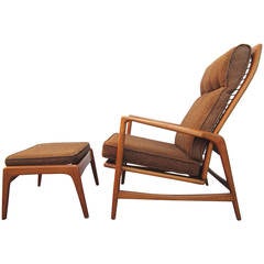 1950 Danish Mid-Century Modern Lounge Chair and Ottoman, Ib Kofod-Larsen 8
