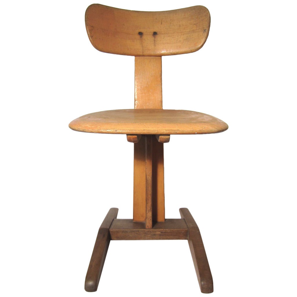 Rare Avant Garde 1930s Bauhaus Germany School Desk Chair, Signed