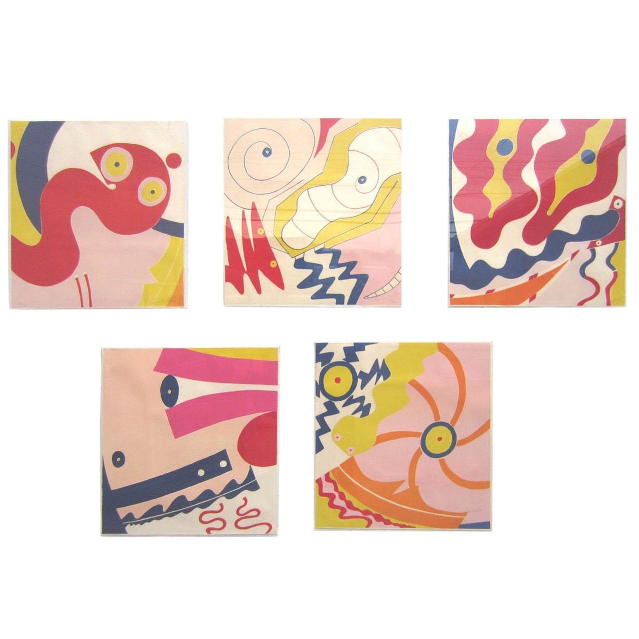 1970s Knox Martin Abstract Expressionist Set of Five Screenprints, Signed