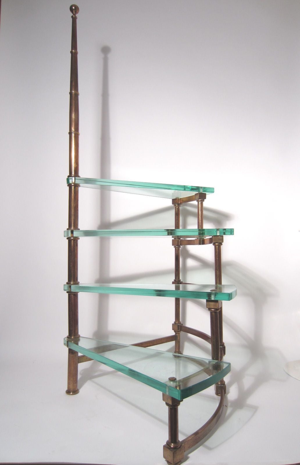 Hollywood Regency 1950s Brass and Glass Library Step Ladder Table Attributed to Fontana Arte